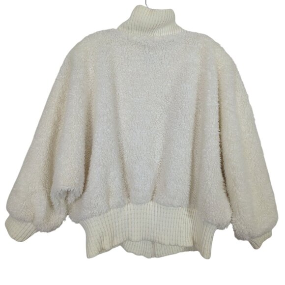 Vintage Monterey Fashions White Sherpa Bomber Jacket Women 16 Zip Up Teddy Coat - Picture 2 of 13